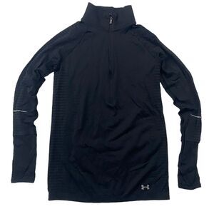 Under Armour Run Seamless All Seaons Gear Fitted Black 1/4 Zip Pullover Top Sz S